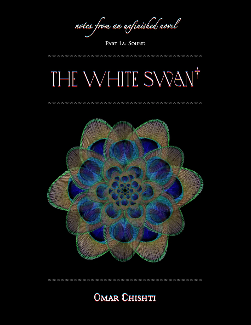 Cover — peacock-feather mandala in iridescent blue and gold, title in Isenheim caps, 'Notes from an Unfinished Novel, Part 1a: Sound'