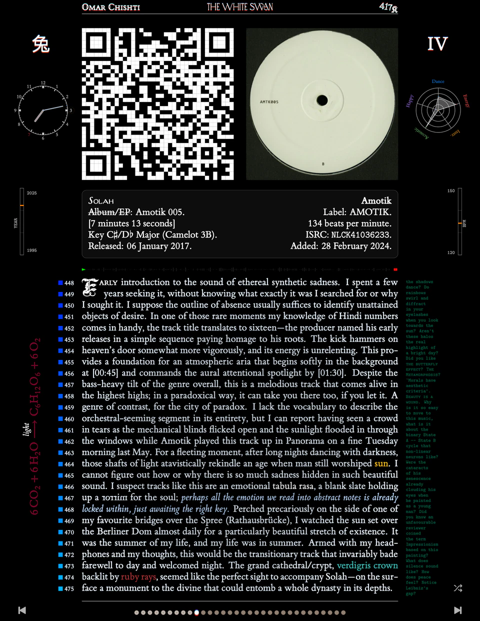 Track IV: Solah — Amotik, Amotik 005 white-label vinyl, kanji 兔, essay on ethereal synthetic sadness and the Berliner Dom at sunset