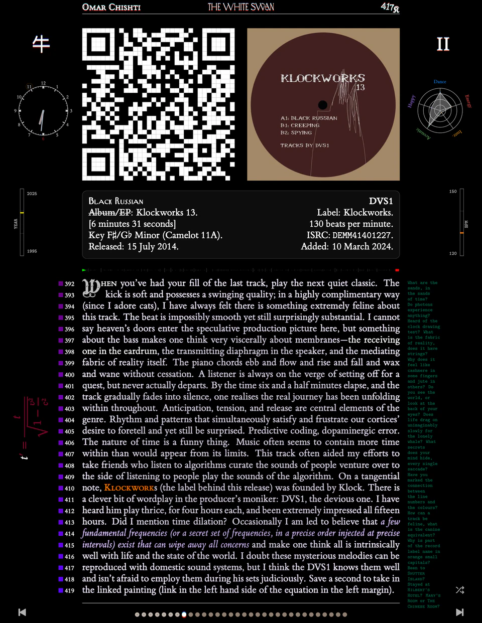 Track II: Black Russian — DVS1, Klockworks 13 vinyl sleeve, kanji 牛, essay on ethereal synthetic sadness and the Berliner Dom at sunset